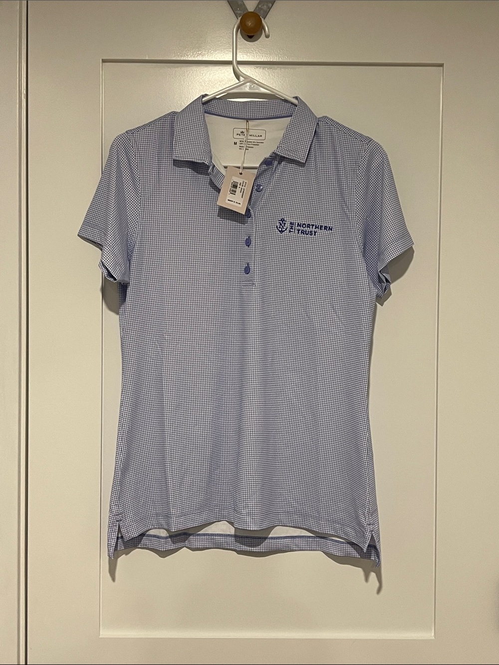 NWT Peter Millar Women’s Light Blue Houndstooth Golf Polo Size Medium